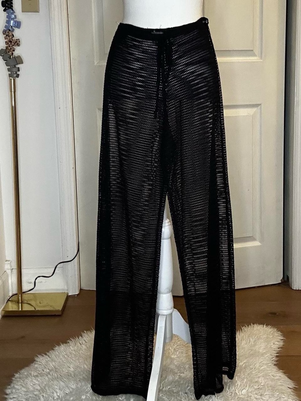 Jordan Taylor Black Wide-Leg Mesh Pants